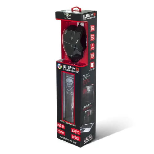 Spirit of Gamer Egér+Egérpad - Elite-M10 (Ajándék egérpad; Optikai, USB, 5000DPI, 8 gomb, harisnyázott kábel, fekete)