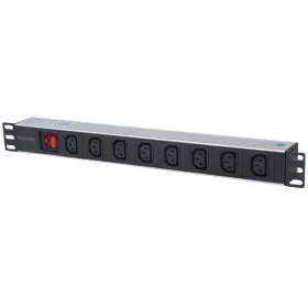   Manhattan elosztó - 19" 1U Rackmount elosztó, 8db C13 aljzat, 2m eltávolítható kábel, ki-be kapcsológomb