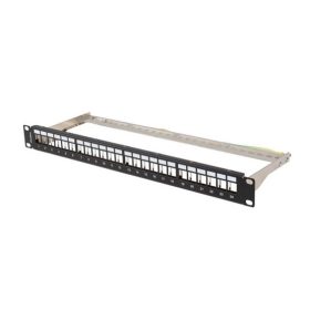   Lanberg Üres patch panel 24 port 1U 19" FTP, árnyékolt, tehermentesítővel, fekete