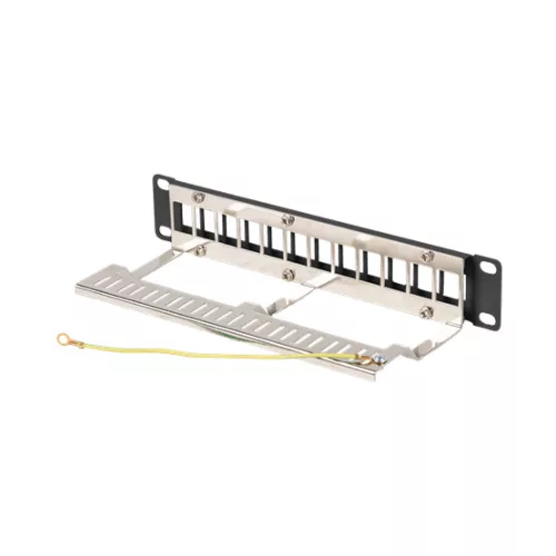 Lanberg Üres patch panel 12 port 1U 10" FTP, árnyékolt, tehermentesítővel, fekete V2