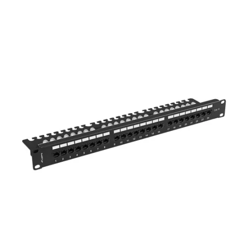 Lanberg Patch panel 24 port 1U 19" CAT.6 UTP, tehermentesítővel, fekete