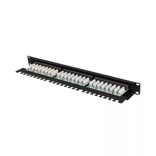 Lanberg Patch panel 24 port 1U 19" CAT.6 UTP, tehermentesítővel, fekete