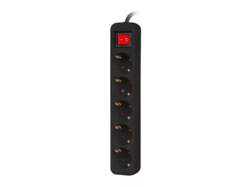 Lanberg PS1-05F-0300-BK 5x Schuko aljzat 10A 3m kapcsolós fekete elosztósor