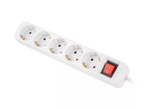 Lanberg PS1-05F-0300-W 5x Schuko aljzat 10A 3m kapcsolós fehér elosztósor