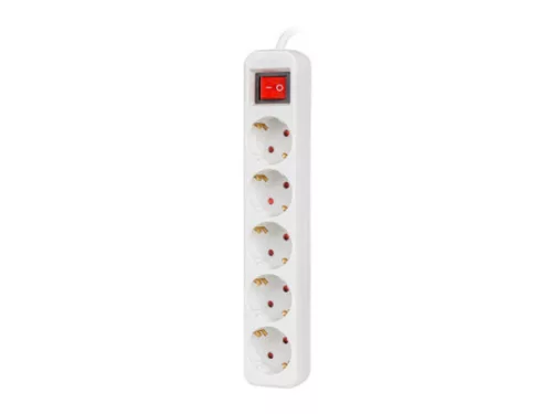 Lanberg PS1-05F-0300-W 5x Schuko aljzat 10A 3m kapcsolós fehér elosztósor