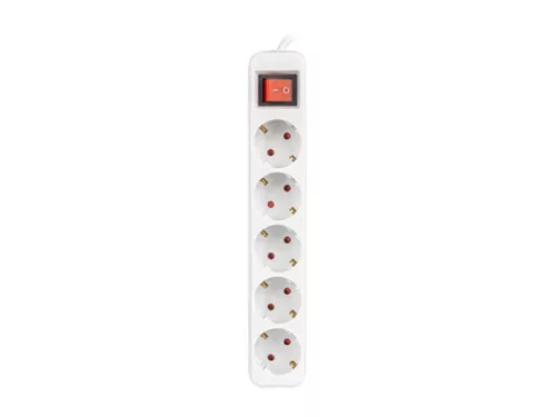 Lanberg PS1-05F-0300-W 5x Schuko aljzat 10A 3m kapcsolós fehér elosztósor
