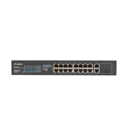 Lanberg Switch menedzsment nélküli, 16x 100Mb PoE+/ 2x 1GB/1X SFP, 10", 19" rackes (150W)