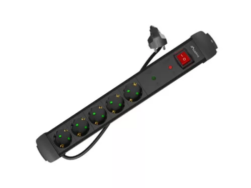 Lanberg SP1-05F-0500-BK 5x Schuko aljzat túlfeszültség ellen védett 5m kapcsolós fekete elosztósor
