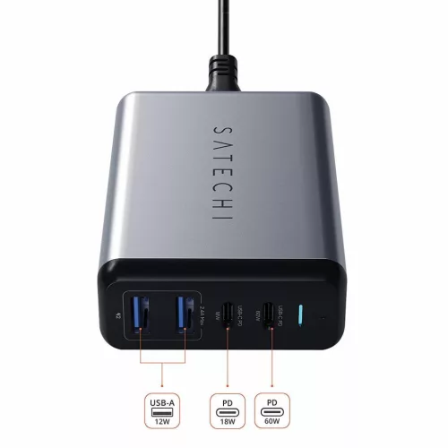 Satechi 75W Dual Type-C PD Travel Charger (2x USB-A,1x USB-C PD 18W,1x USB-C PD 60W) - asztroszürke
