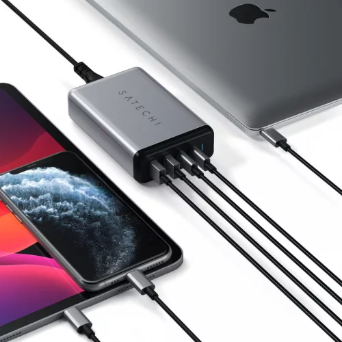 Satechi 75W Dual Type-C PD Travel Charger (2x USB-A,1x USB-C PD 18W,1x USB-C PD 60W) - asztroszürke