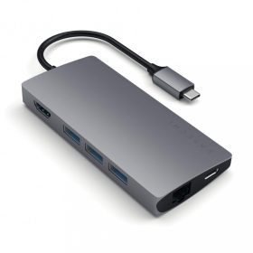   Satechi Aluminium Type-C Multi-Port Adapter (HDMI 4K,3x USB 3.0,MicroSD,Ethernet V2) - Space Grey