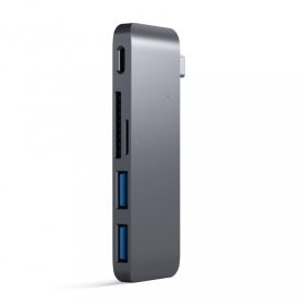   Satechi Aluminium Type-C Passthrough USB Hub (3x USB 3.0,MicroSD) - Space Grey