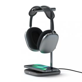   Satechi 2-IN-1 Headphone Stand w Wireless Charger USB-C (Cable inc., Adapter not inc.) - Space Grey)