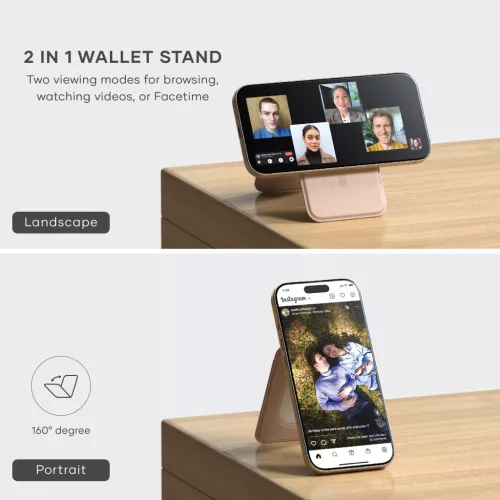 Satechi Vegan-Leather Magnetic Wallet Stand (iPhone 12/13/14/15 all models) - Desert Rose