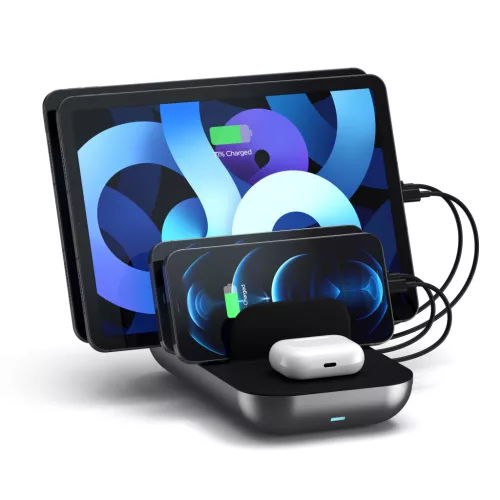 Satechi Dock 5 Multi device charging station with EU plug (2xUSB-C PD 20 W, 2x USB-A 12W, Wireless) - Space Grey