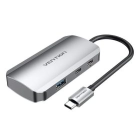   Vention USB-C -> USB3.0*3/Gigabit Ethernet/PD, 0,15m (szürke fémszerű), Hub