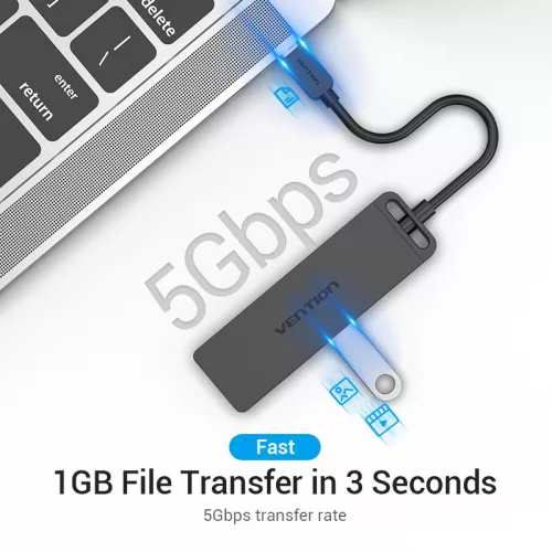 Vention USB-C -> USB-A 3.0*4 & Micro B USB 1m, Hub