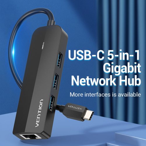 Vention USB-C -> USB3.0*3/Micro USB-B/RJ45 0,15m, Hub
