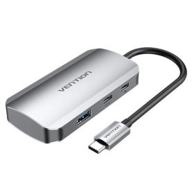   Vention USB-C -> USB3.0x4/PD  (0,15m Szürke Aluminum Ötvözet), Hub
