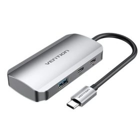   Vention USB-C -> USB-C Gen 1/USB3.0x3/PD  (0,15m Szürke Aluminum Ötvözet), Hub