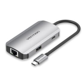   Vention USB-C -> USB3.0x3/RJ45/PD  (0,15m Szürke Aluminum Ötvözet), Hub