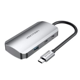   Vention USB-C -> USB3.0x3/SD/TF/PD (0,15m Szürke Aluminum Ötvözet), Hub