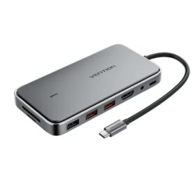   Vention USB-C -> HDMI/USB 3.1 Gen 2-Ax2/USB 2.0/M.2 NGFF/SD/TF/PD/DC 3.5mm (0,15m Szürke Aluminum Ötvözet), SSD Enclosure  Dokkoló