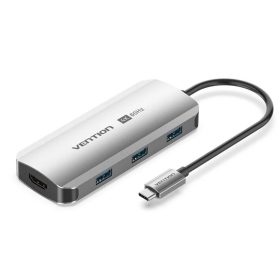   Vention USB-C -> HDMI/USB 3.0 x3/PD (0,15m Szürke Aluminum Ötvözet) Dokkoló