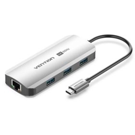   Vention USB-C -> HDMI/USB 3.0 x3/RJ45/PD (0,15m Szürke Aluminum Ötvözet) Dokkoló