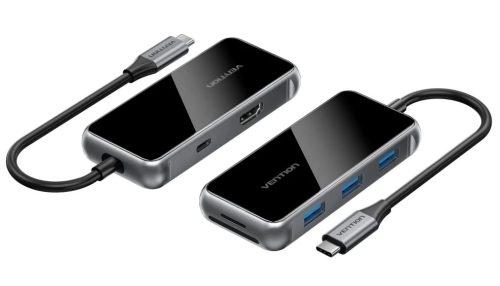 Vention USB-C -> HDMI/USB-C Gen 1/USB 3.0 x 2/RJ45/SD/TF/TRRS 3.5mm/PD (0,15m Szürke Aluminum Ötvözet) Dokkoló