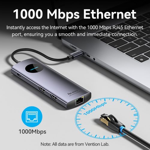 Bention USB-C -> DP/HDMI/USB 3.0*2/USB 2.0/RJ45/SD/TF/PD MST, dokkoló