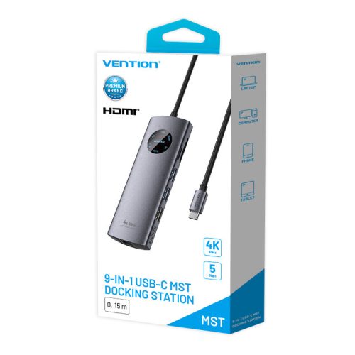 Bention USB-C -> DP/HDMI/USB 3.0*2/USB 2.0/RJ45/SD/TF/PD MST, dokkoló