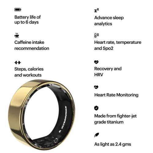 Ultrahuman Ring Air - Smart Ring, Charger, USB Cable / Size-10- Air_Gold