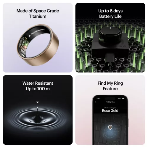 Ultrahuman Ring Air - Smart Ring, Charger, USB Cable / Size-13- Brushed_Rose_Gold