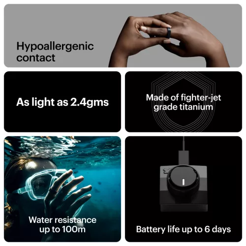 Ultrahuman Ring Air - Smart Ring, Charger, USB Cable / Size-08- Matt_Grey