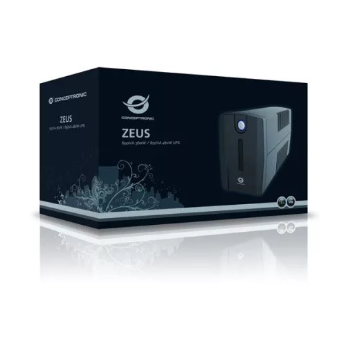 Conceptronic Szünetmentes  650VA - ZEUS01ES (2x Schuko, line-interaktív, 2x RJ45 vonalvédelem, HID USB, fekete)