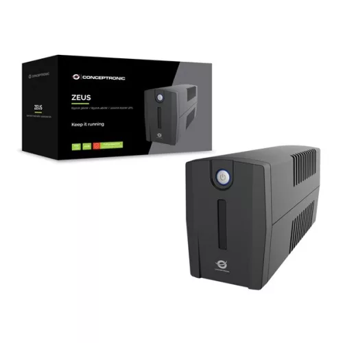 Conceptronic Szünetmentes 1000VA ZEUS07ES 2x Schuko, Line-interaktív, RJ45 Vonalvédelem, HID USB, Fekete