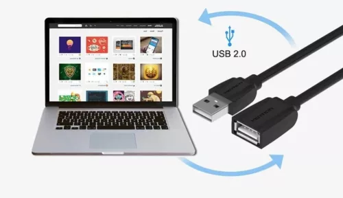 Vention USB-A 2.0/M -> USB-A 2.0/F (hosszabbító,PVC,fekete), 2m, kábel