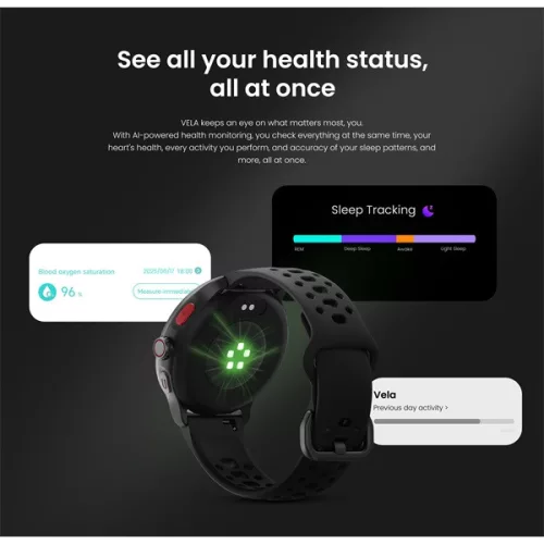 HIFUTURE Okosóra VELA, 1,43" Amoled kijelző, 466x466 pixel, 5 ATM, GPS, Iránytű, magasságmérő, 7 nap üzemidő, fekete