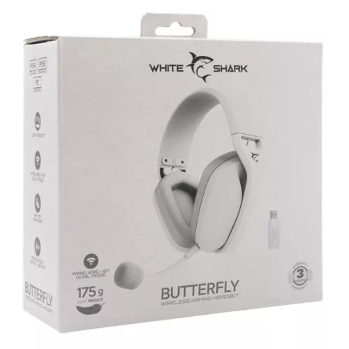 White Shark WGH-2442B BUTTERFLY vezeték nélküli gamer fejhallgató mikrofonnal - fehér