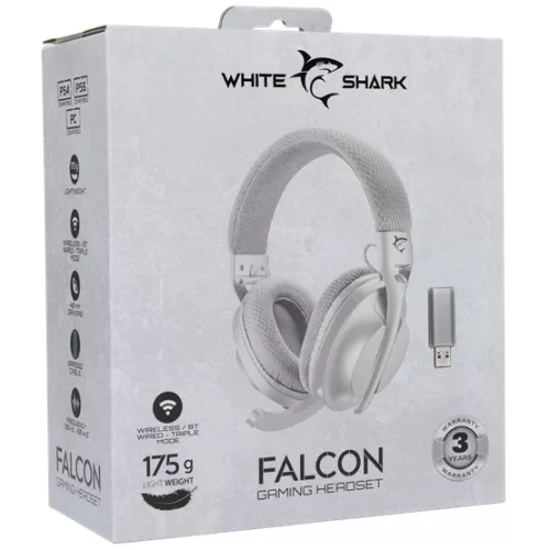 White Shark GH-2441W FALCON-W vezeték nélküli gamer fejhallgató mikrofonnal - fehér