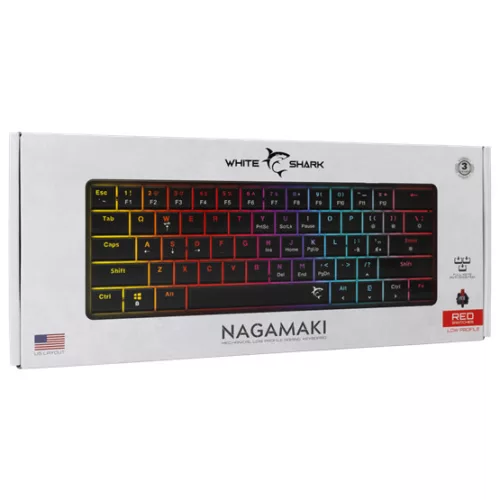 White Shark GK-006111-B/R-US NAGAMAKI vezetékes mechanikus (Red switch) gamer billentyűzet - fekete - US