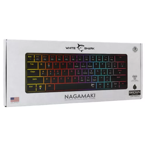 White Shark GK-006131-B/BR-US NAGAMAKI vezetékes mechanikus (Brown switch) gamer billentyűzet - fekete - US