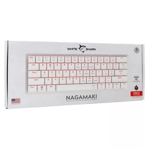 White Shark GK-006211-W/R-US NAGAMAKI vezetékes mechanikus (Red switch) gamer billentyűzet - fehér - US