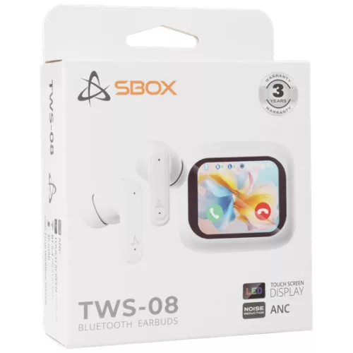 SBOX EB-TWS08-W bluetooth v5.4 in-ear fülhallgató touch kijelzővel és mikrofonnal - BR+EDR+BLE - fehér