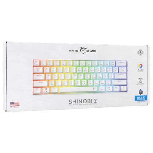 White Shark GK-004221W/BL-US SHINOBI-2 vezetékes mechanikus gamer billentyűzet - fehér - US