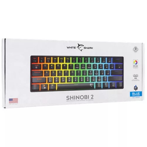 White Shark GK-004121B/BL-US SHINOBI-2 vezetékes mechanikus gamer billentyűzet - fekete - US