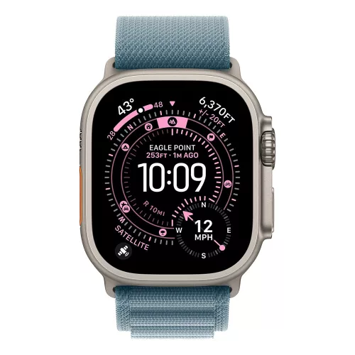 Apple Watch Ultra 3 Cellular 49mm Natural Titanium Case with Light Blue Alpine Loop - Medium