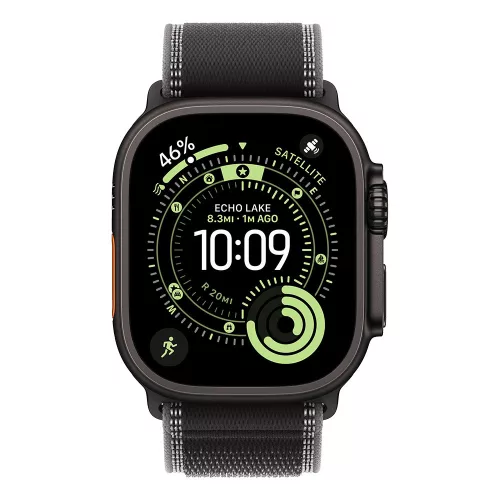 Apple Watch Ultra 3 Cellular 49mm Black Titanium Case with Black/Charcoal Trail Loop - M/L
