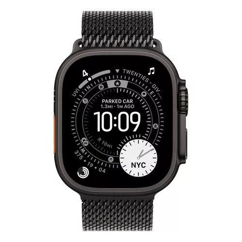 Apple Watch Ultra 3 Cellular 49mm Black Titanium Case with Black Titanium Milanese Loop - Large